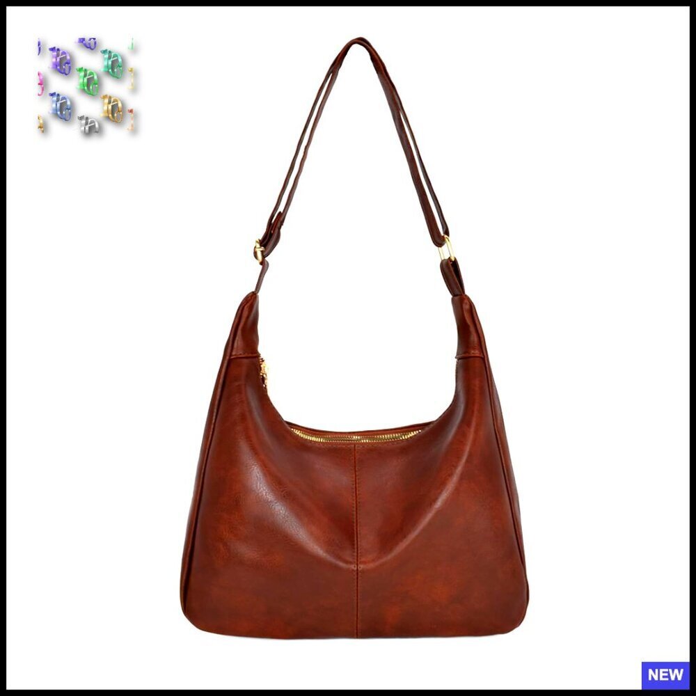 Soft Slouchy Hobo Bag Vegan Leather Shoulder Tote Zipper Work Travel Purse